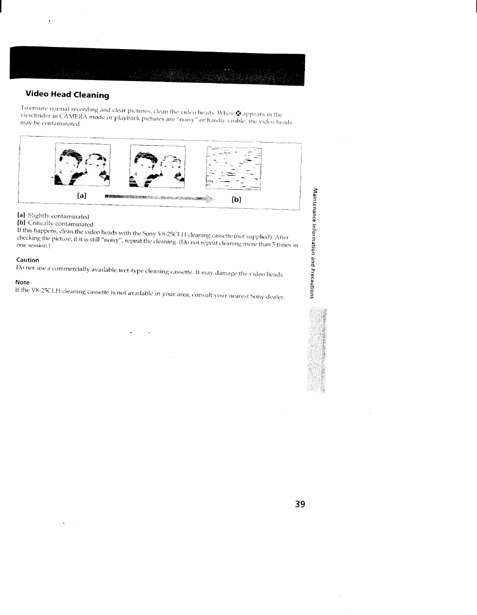 Video head cleaning | Sony CCD-TR98 User Manual | Page 39 / 54