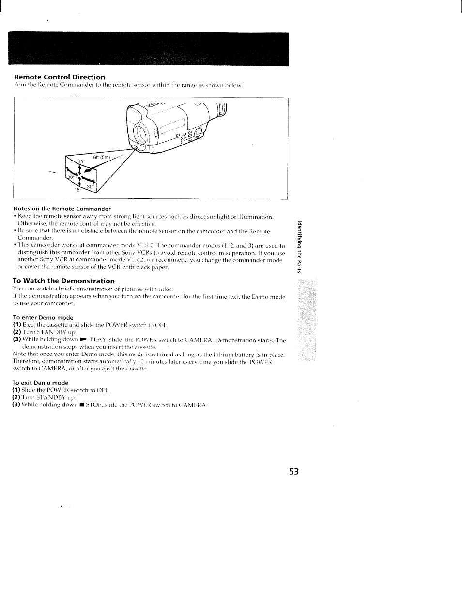 Remote control direction, To watch the demonstration | Sony CCD-TR98 User Manual | Page 51 / 54