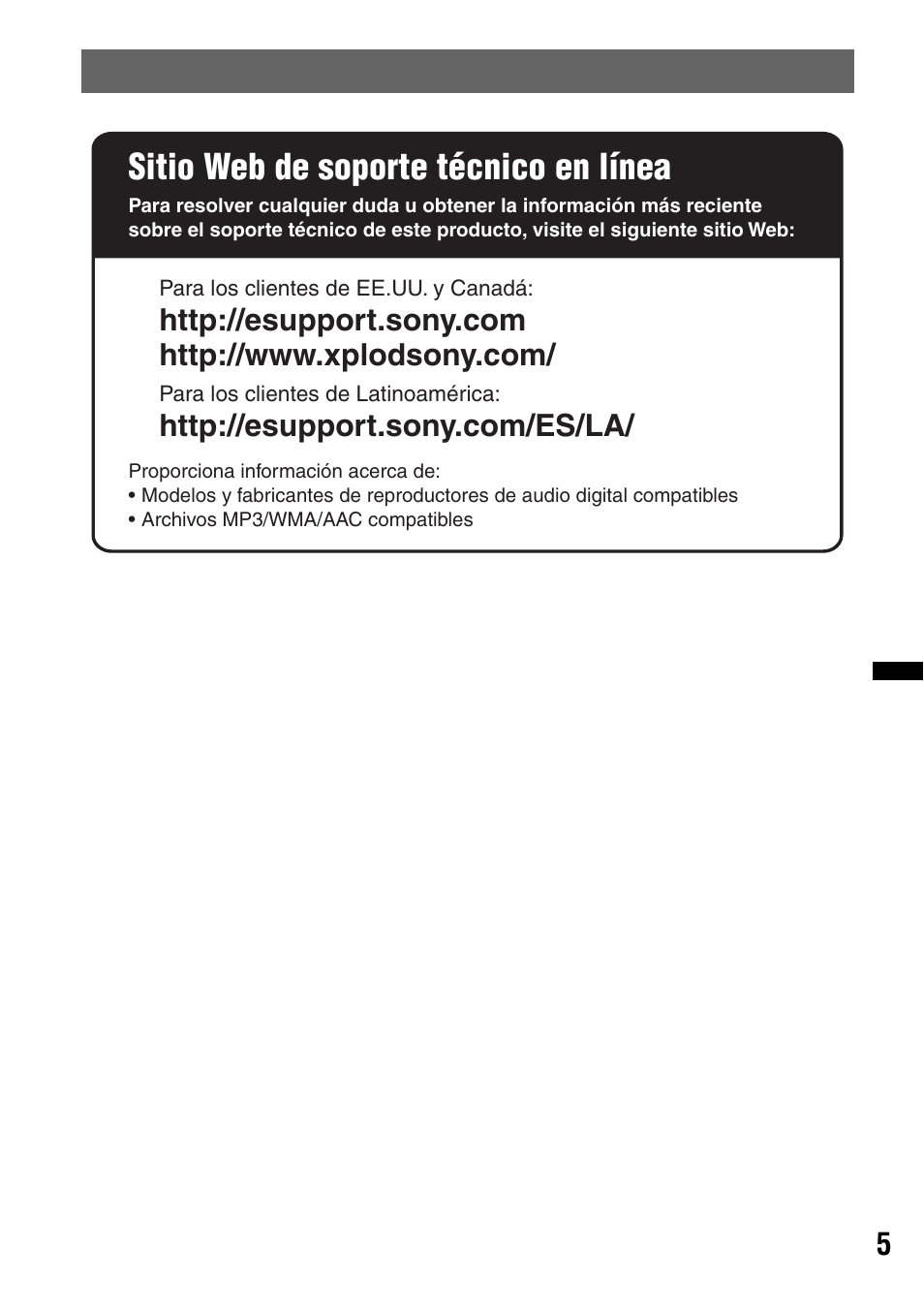 Sitio web de soporte técnico en línea | Sony WX-GT77UI User Manual | Page 29 / 52