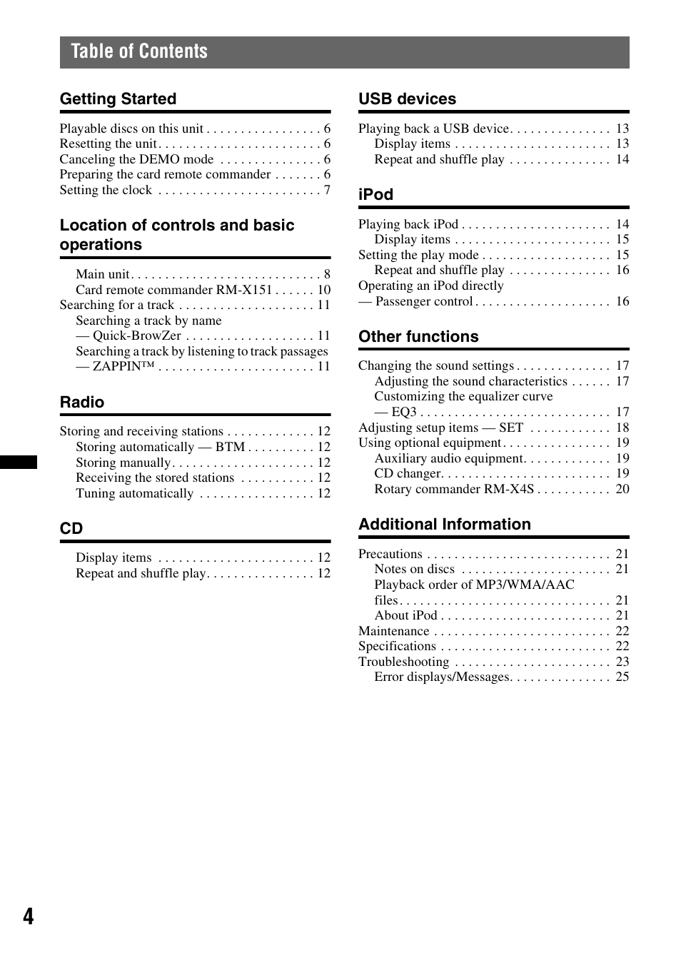 Sony WX-GT77UI User Manual | Page 4 / 52