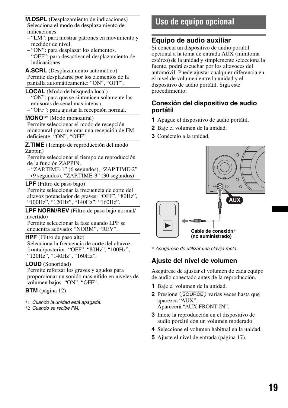 Uso de equipo opcional, Equipo de audio auxiliar | Sony WX-GT77UI User Manual | Page 43 / 52