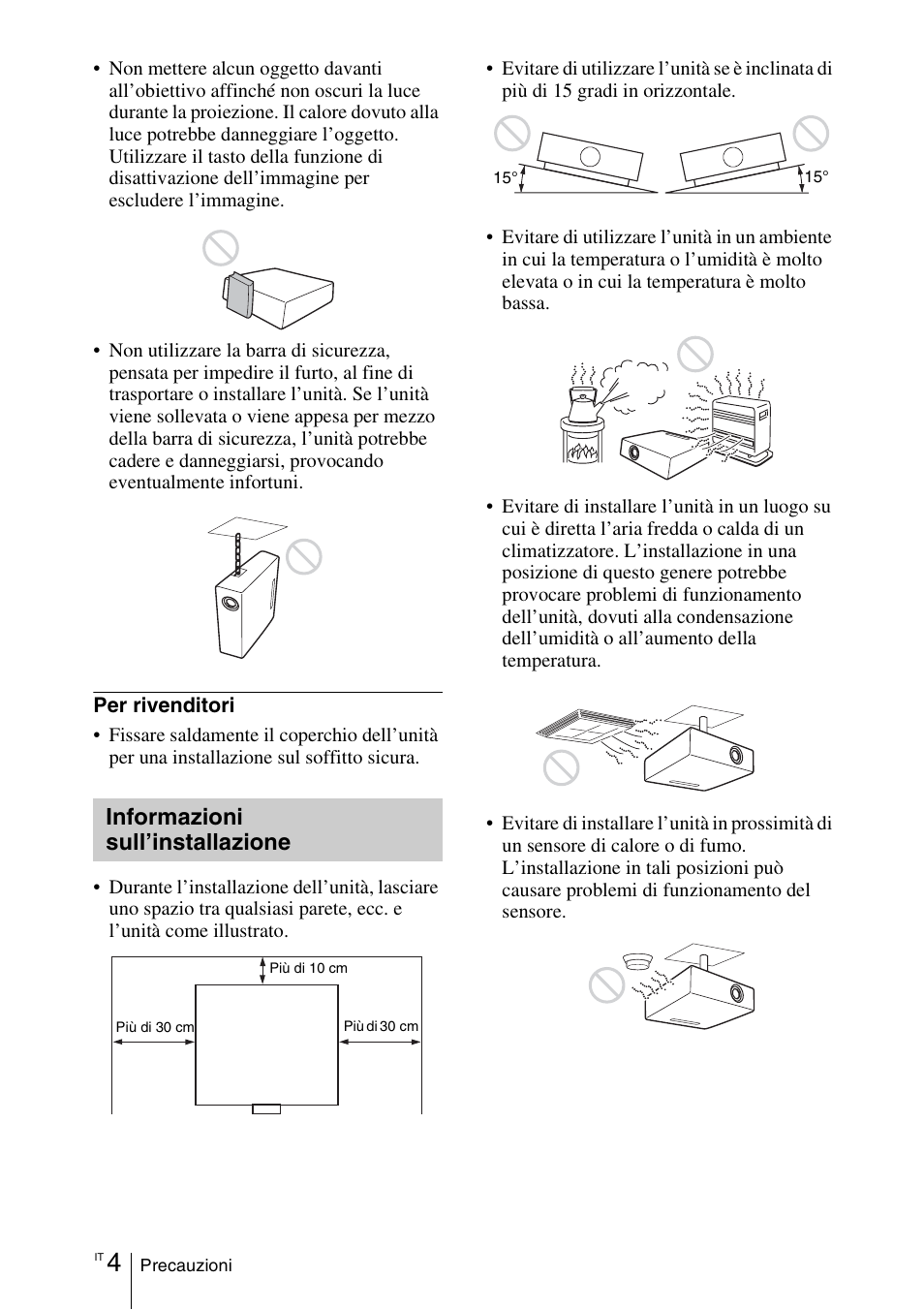 Informazioni sull’installazione | Sony VPL-DX145 User Manual | Page 100 / 132