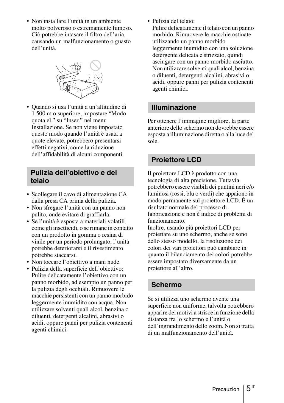 Pulizia dell’obiettivo e del telaio, Illuminazione, Proiettore lcd | Schermo | Sony VPL-DX145 User Manual | Page 101 / 132