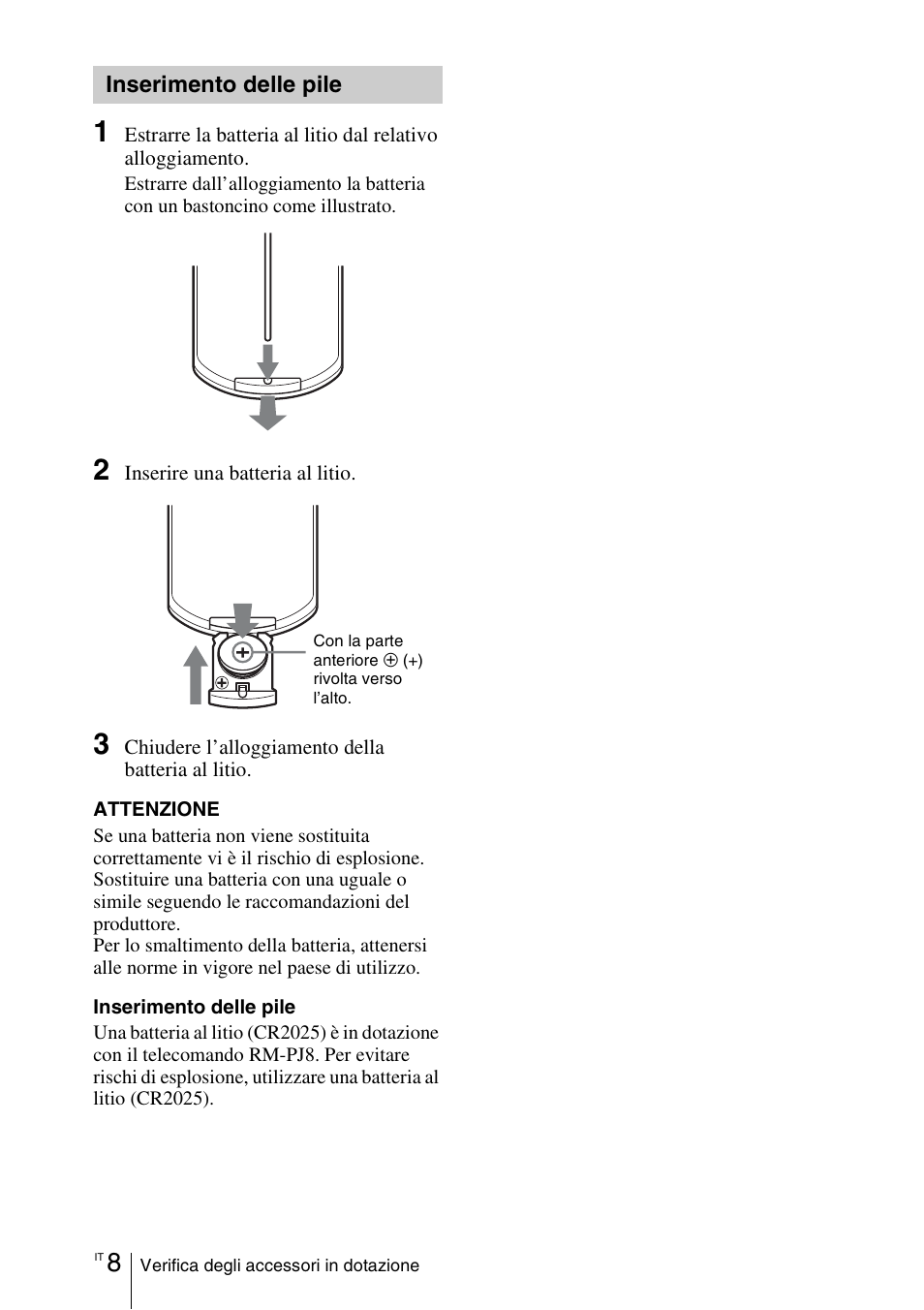 Inserimento delle pile | Sony VPL-DX145 User Manual | Page 104 / 132