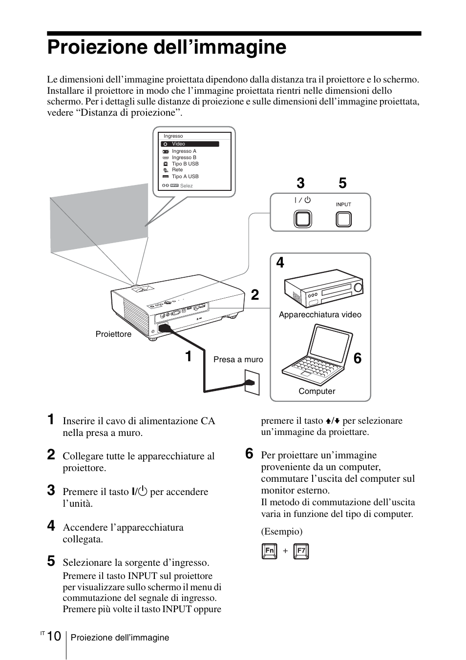 Proiezione dell’immagine | Sony VPL-DX145 User Manual | Page 106 / 132