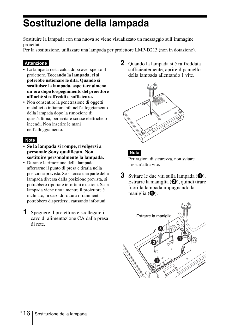 Sostituzione della lampada | Sony VPL-DX145 User Manual | Page 112 / 132