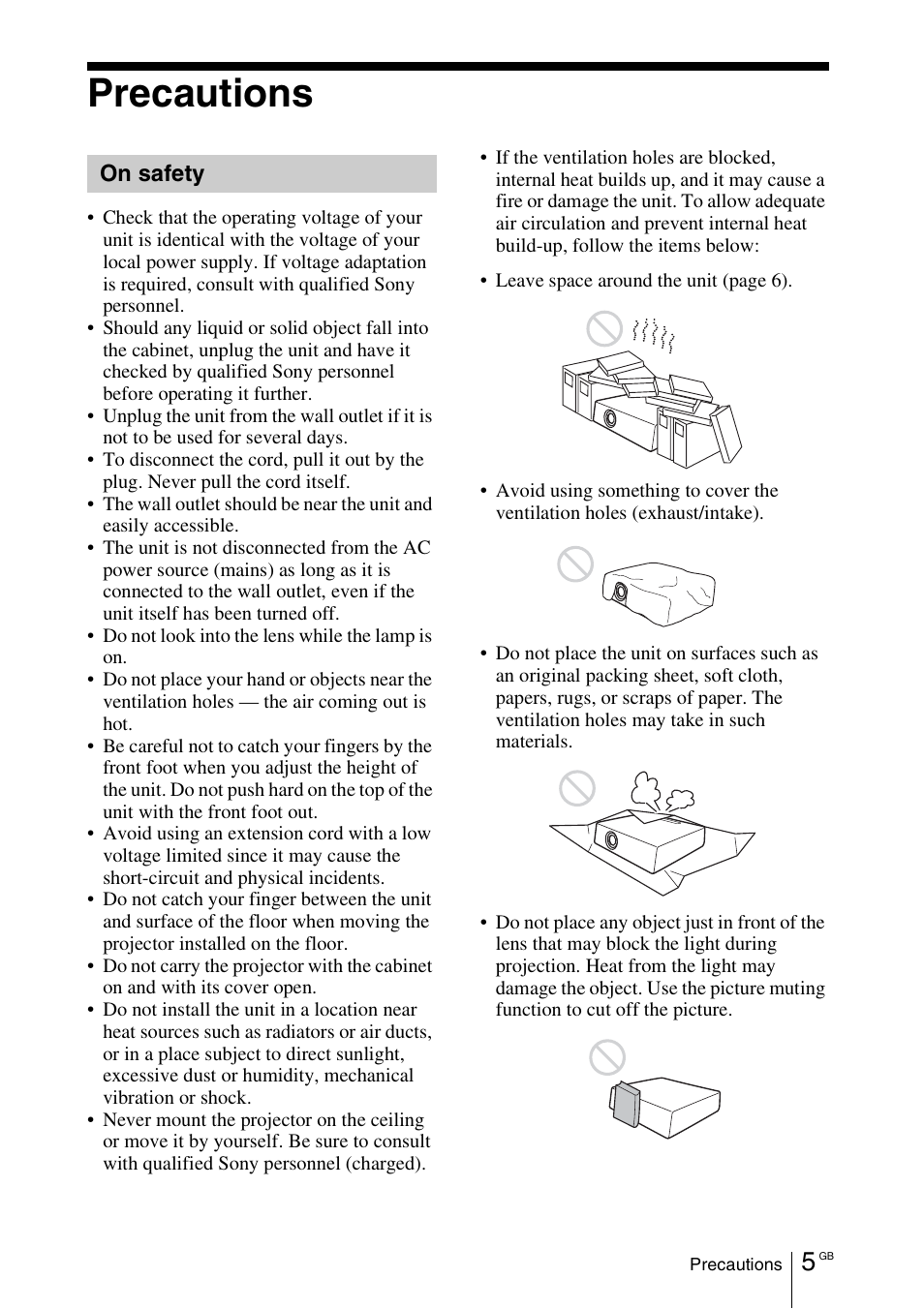 Precautions, On safety | Sony VPL-DX145 User Manual | Page 27 / 132