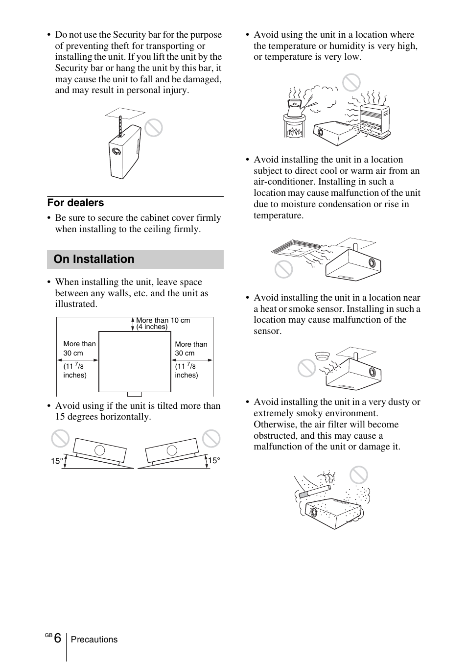 On installation, For dealers | Sony VPL-DX145 User Manual | Page 28 / 132