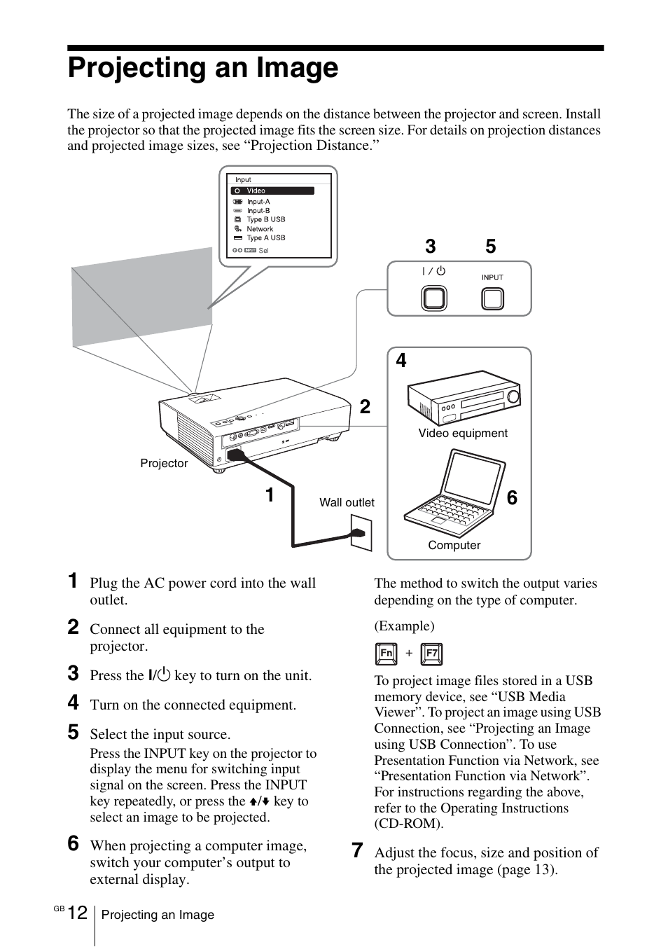 Projecting an image | Sony VPL-DX145 User Manual | Page 34 / 132