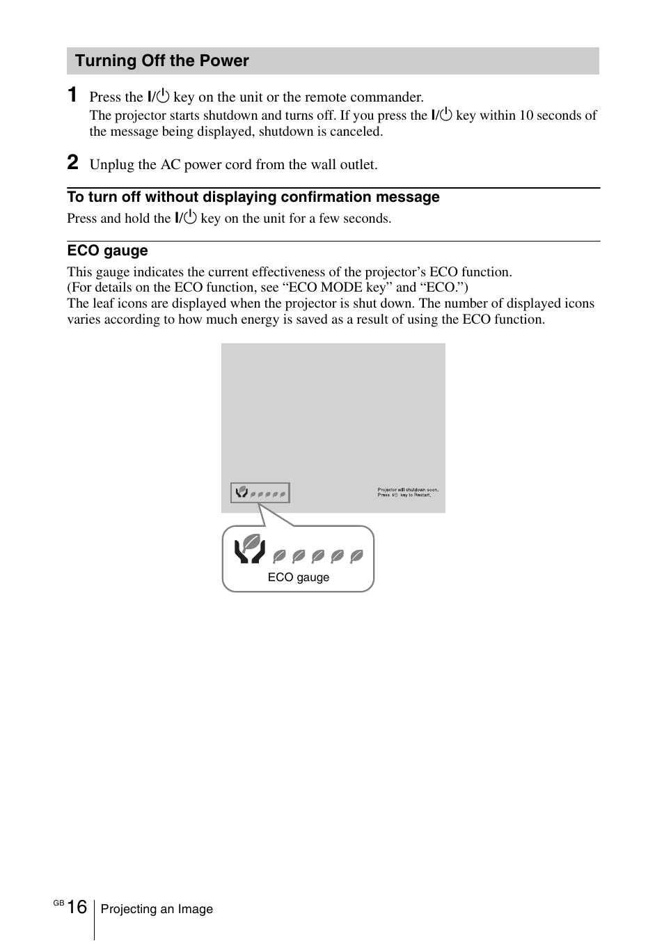 Turning off the power | Sony VPL-DX145 User Manual | Page 38 / 132