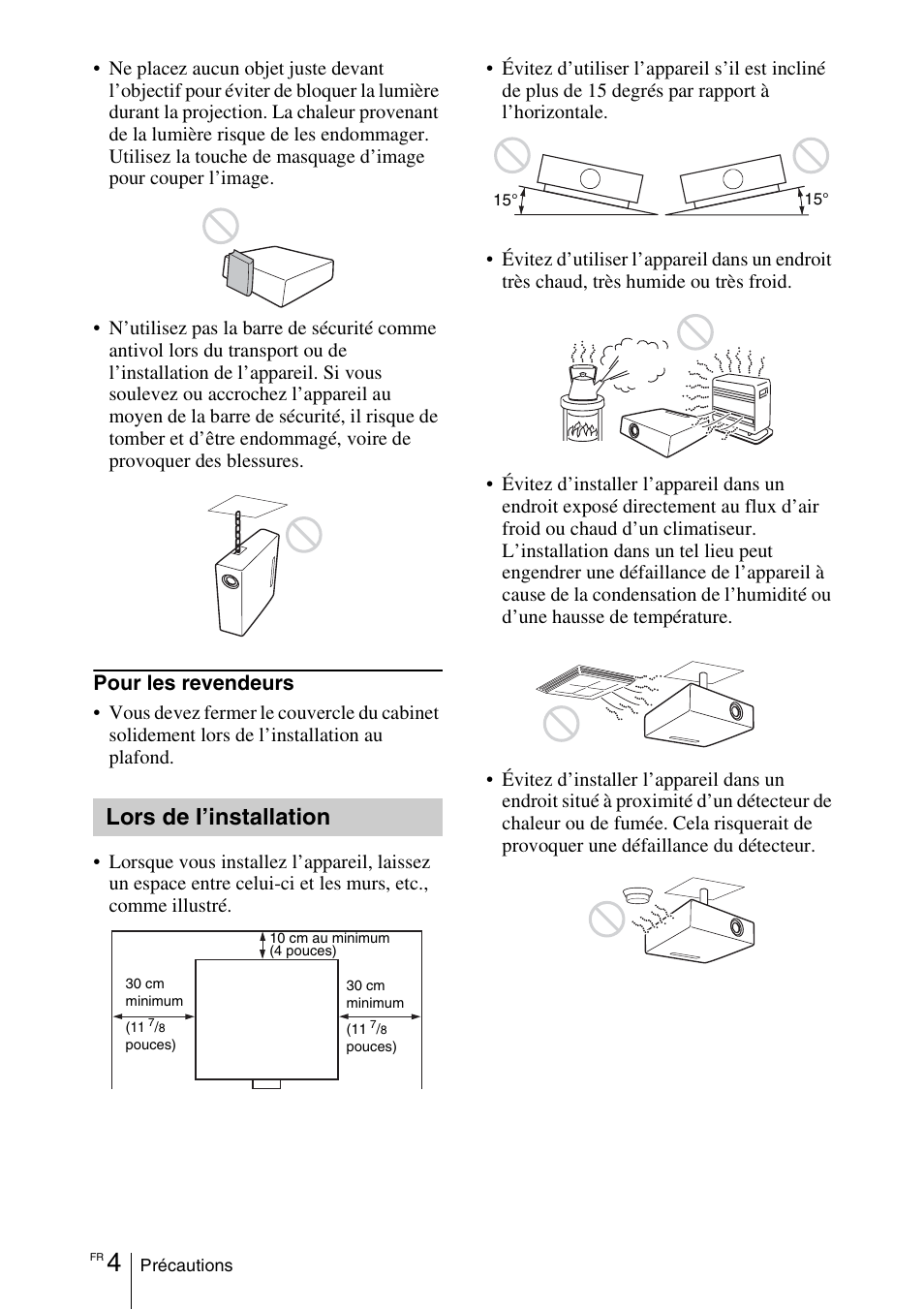 Lors de i’installation, Pour les revendeurs | Sony VPL-DX145 User Manual | Page 46 / 132