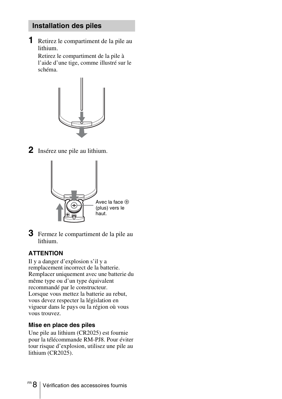 Installation des piles | Sony VPL-DX145 User Manual | Page 50 / 132