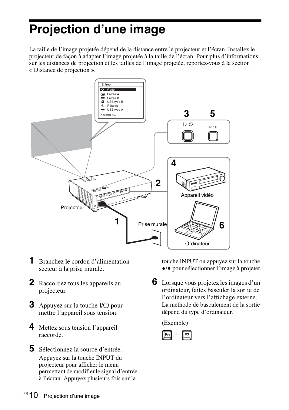 Projection d’une image | Sony VPL-DX145 User Manual | Page 52 / 132