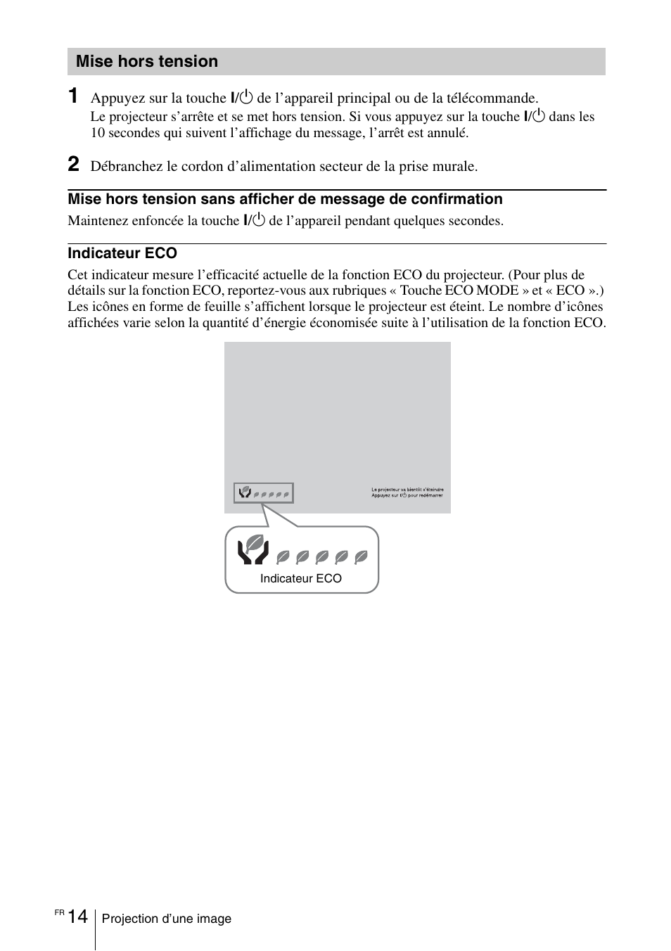 Mise hors tension | Sony VPL-DX145 User Manual | Page 56 / 132