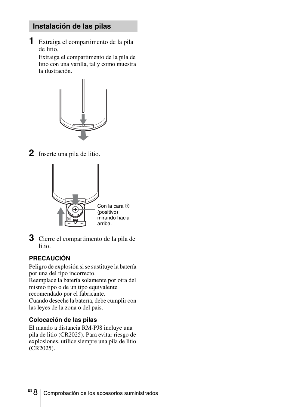 Instalación de las pilas | Sony VPL-DX145 User Manual | Page 68 / 132