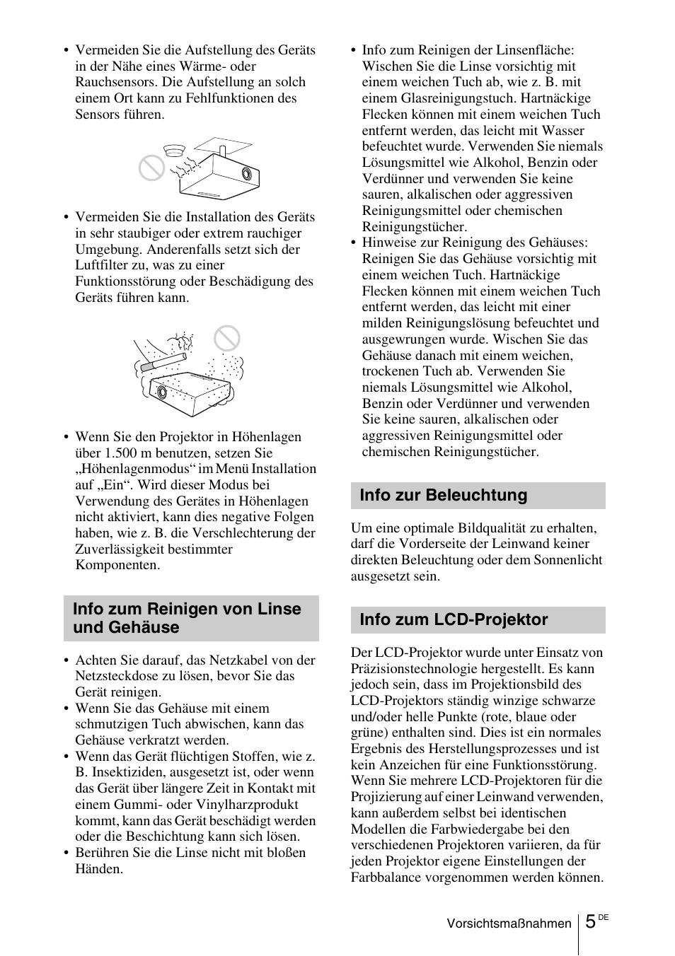 Info zum reinigen von linse und gehäuse, Info zur beleuchtung, Info zum lcd-projektor | Sony VPL-DX145 User Manual | Page 83 / 132