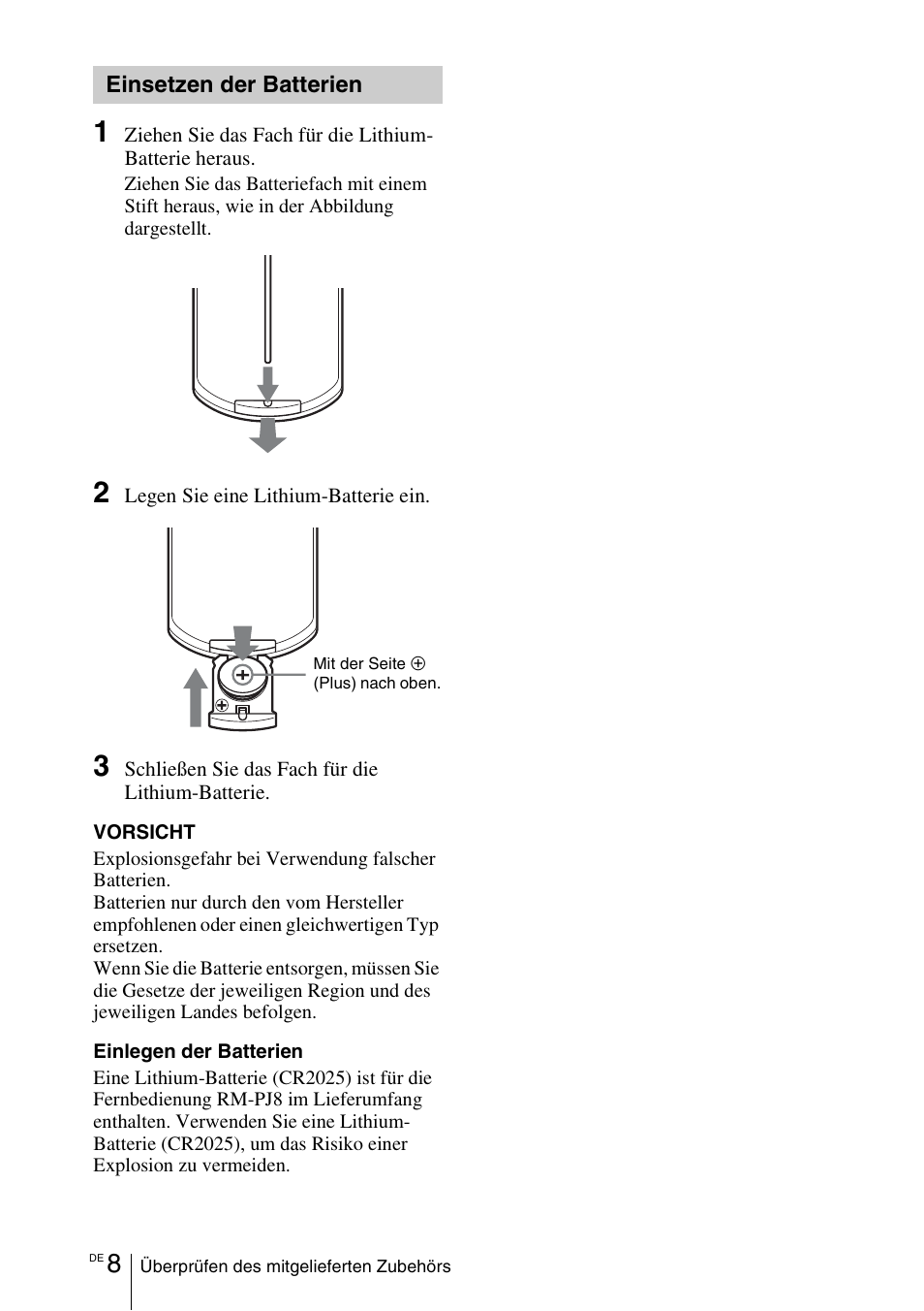 Einsetzen der batterien | Sony VPL-DX145 User Manual | Page 86 / 132