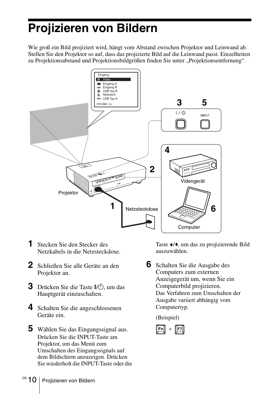 Projizieren von bildern | Sony VPL-DX145 User Manual | Page 88 / 132