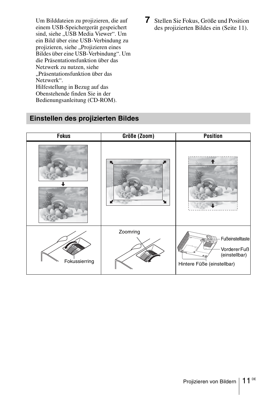 Einstellen des projizierten bildes | Sony VPL-DX145 User Manual | Page 89 / 132