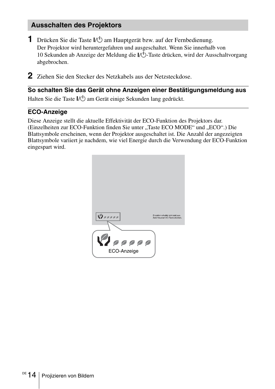 Ausschalten des projektors | Sony VPL-DX145 User Manual | Page 92 / 132