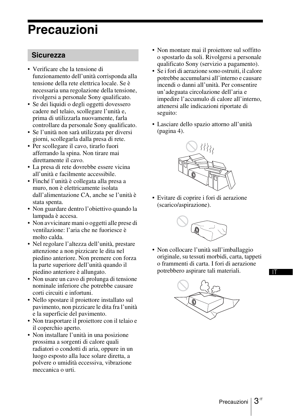 Precauzioni, Sicurezza | Sony VPL-DX145 User Manual | Page 99 / 132