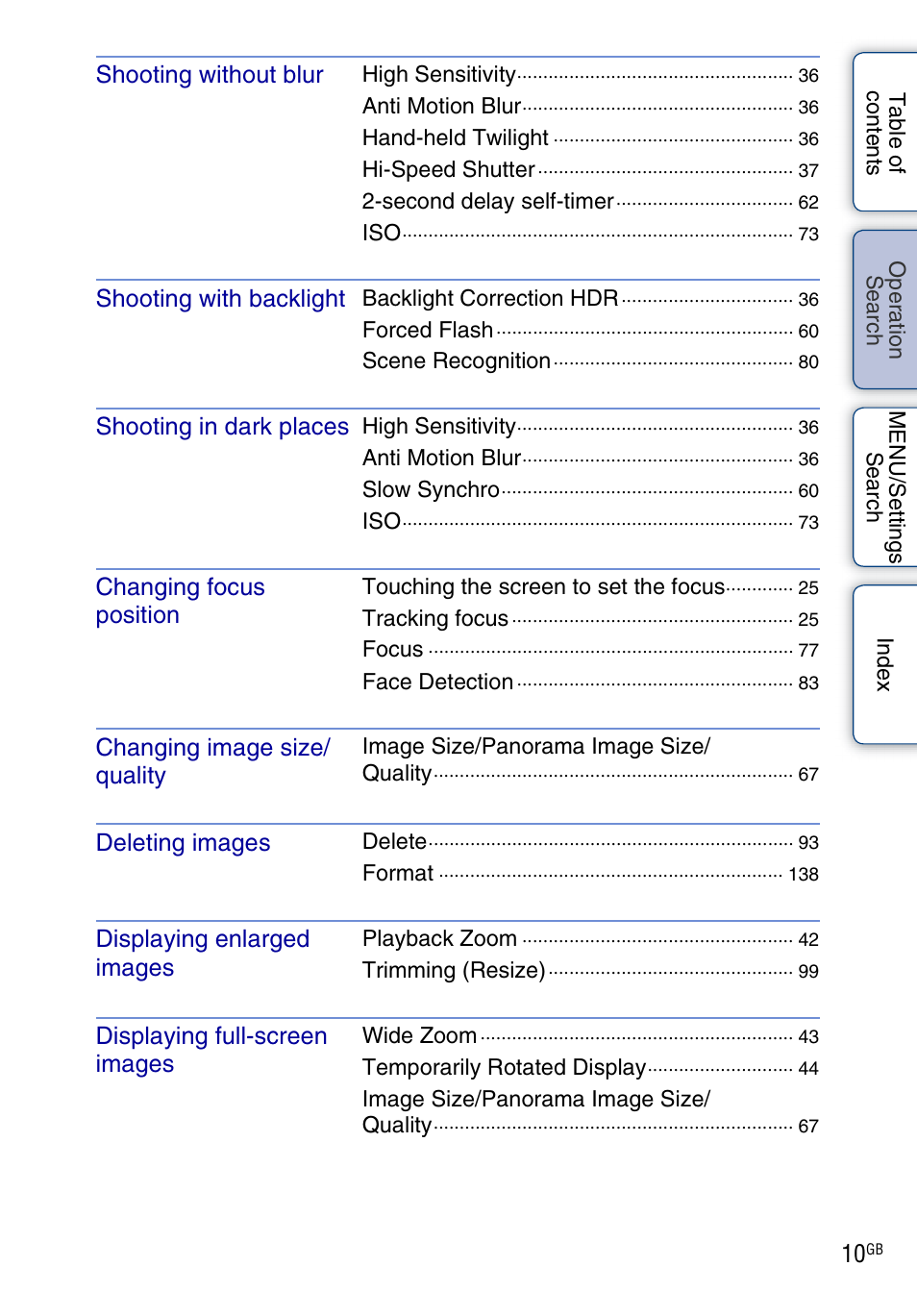 Sony DSC-TX9 User Manual | Page 10 / 190