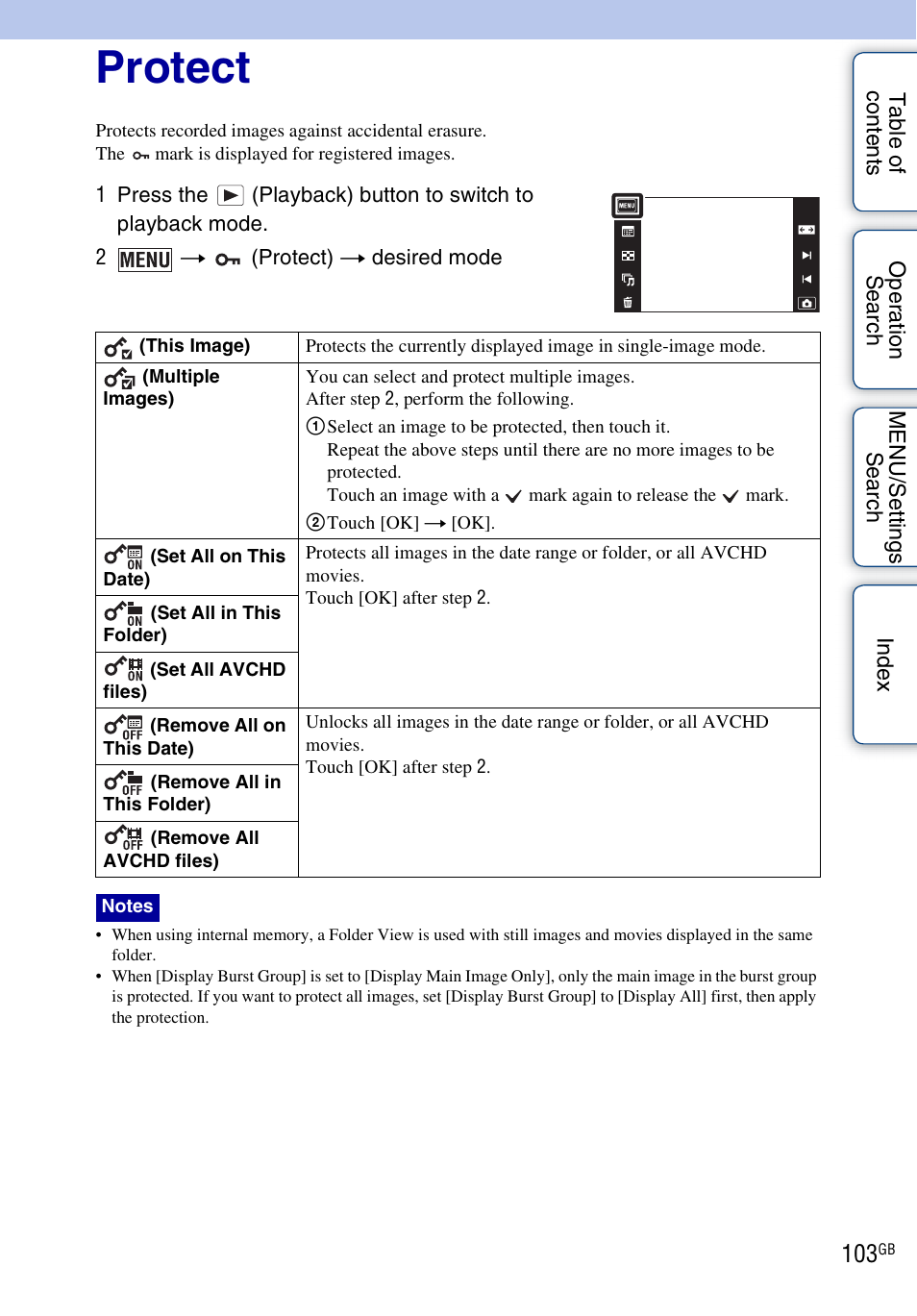 Protect, Protect) | Sony DSC-TX9 User Manual | Page 103 / 190