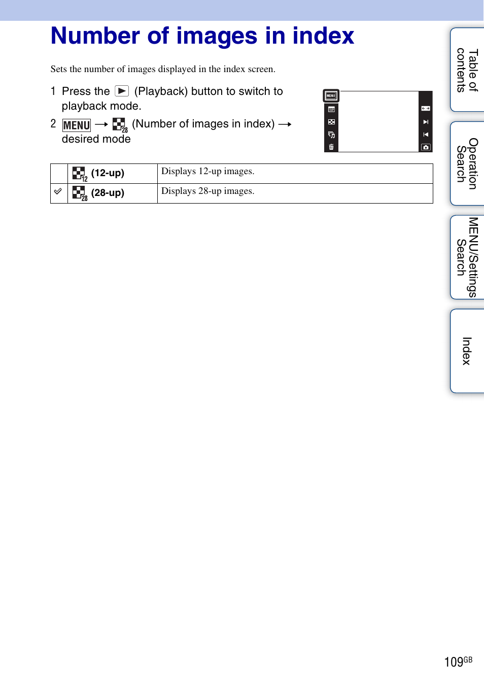 Number of images in index, Number of images in, Index) | Sony DSC-TX9 User Manual | Page 109 / 190