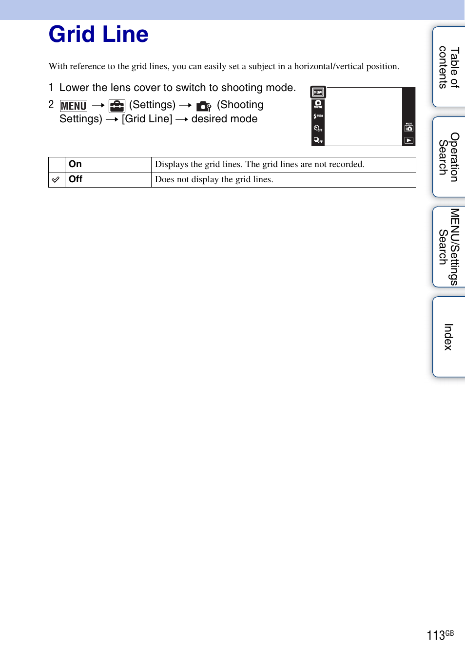 Grid line | Sony DSC-TX9 User Manual | Page 113 / 190