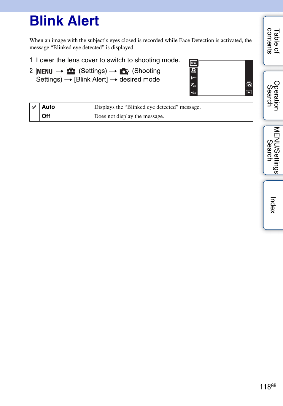 Blink alert | Sony DSC-TX9 User Manual | Page 118 / 190