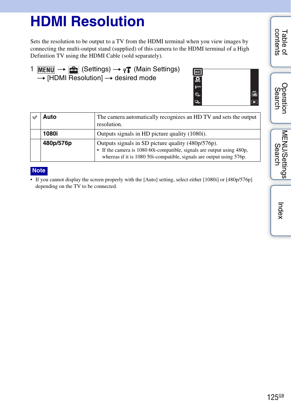 Hdmi resolution | Sony DSC-TX9 User Manual | Page 125 / 190