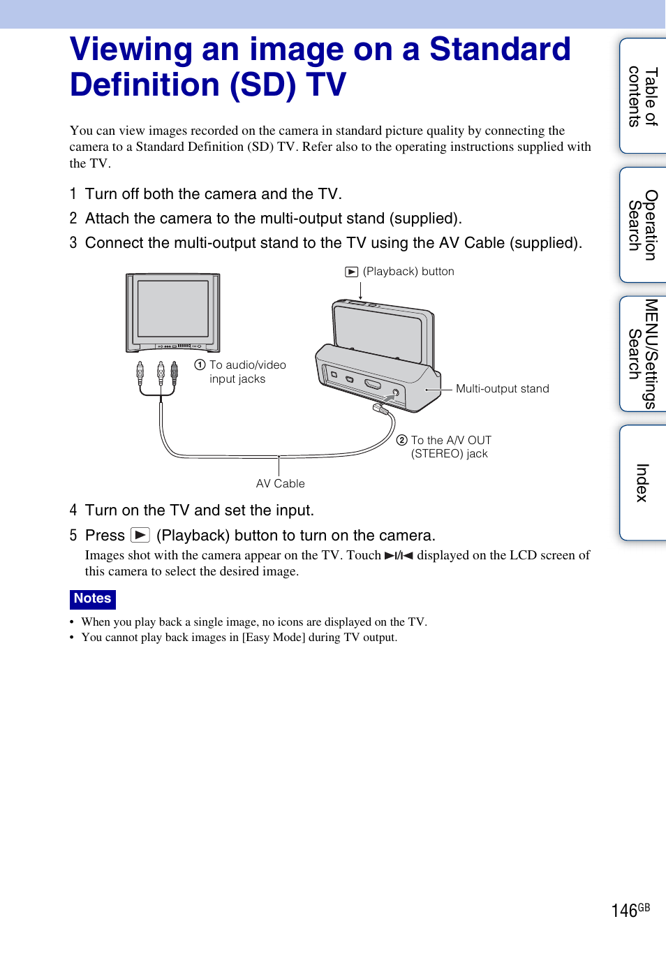 Viewing an image on a standard definition (sd) tv | Sony DSC-TX9 User Manual | Page 146 / 190