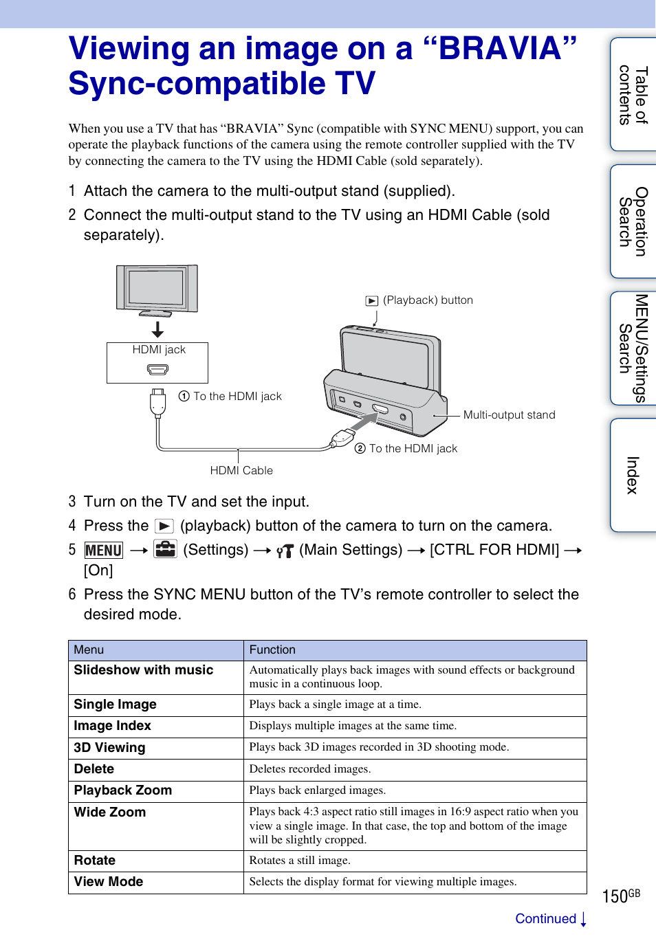 Viewing an image on a “bravia” sync-compatible tv, Ge 150 | Sony DSC-TX9 User Manual | Page 150 / 190