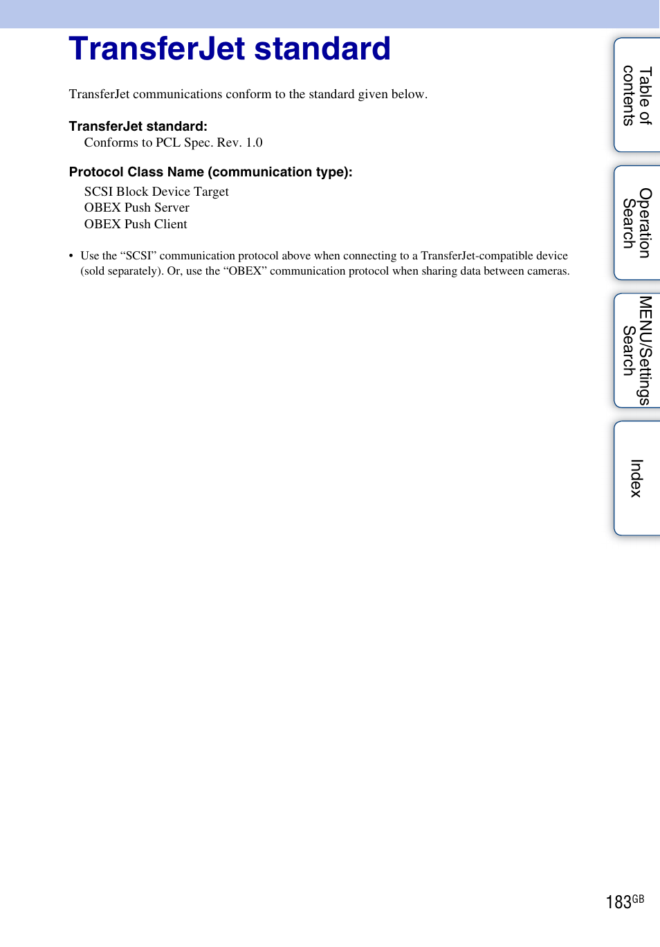 Transferjet standard | Sony DSC-TX9 User Manual | Page 183 / 190