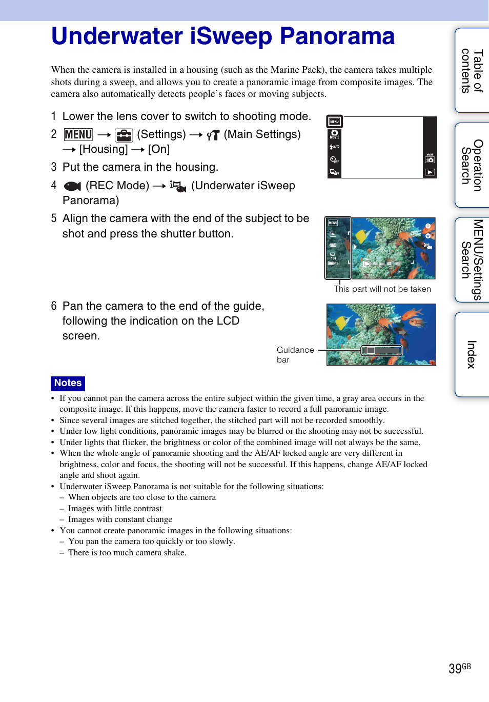 Underwater isweep panorama | Sony DSC-TX9 User Manual | Page 39 / 190