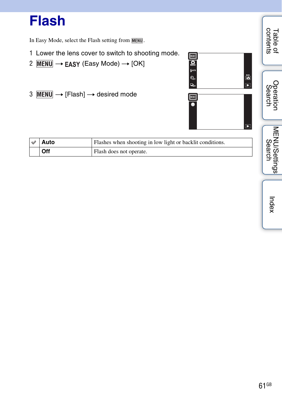 Flash | Sony DSC-TX9 User Manual | Page 61 / 190