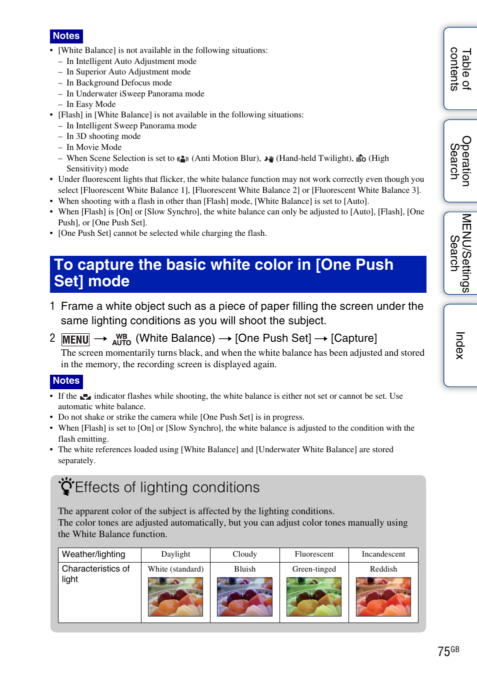 Effects of lighting conditions | Sony DSC-TX9 User Manual | Page 75 / 190