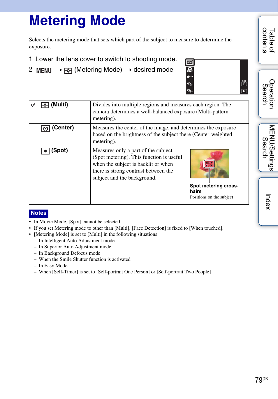 Metering mode | Sony DSC-TX9 User Manual | Page 79 / 190