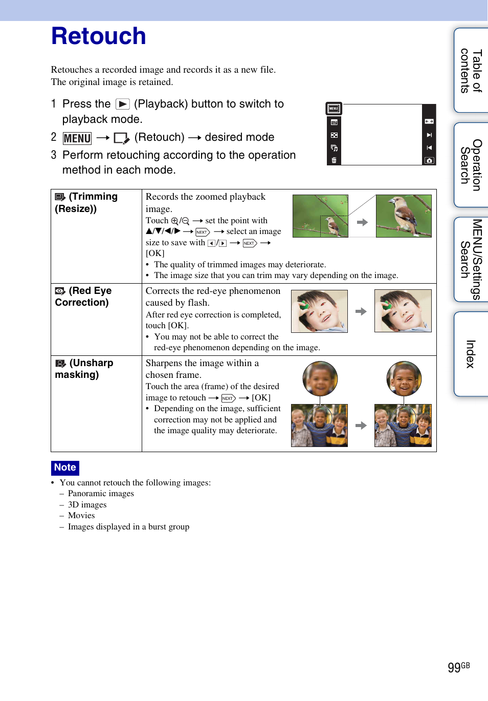 Retouch | Sony DSC-TX9 User Manual | Page 99 / 190