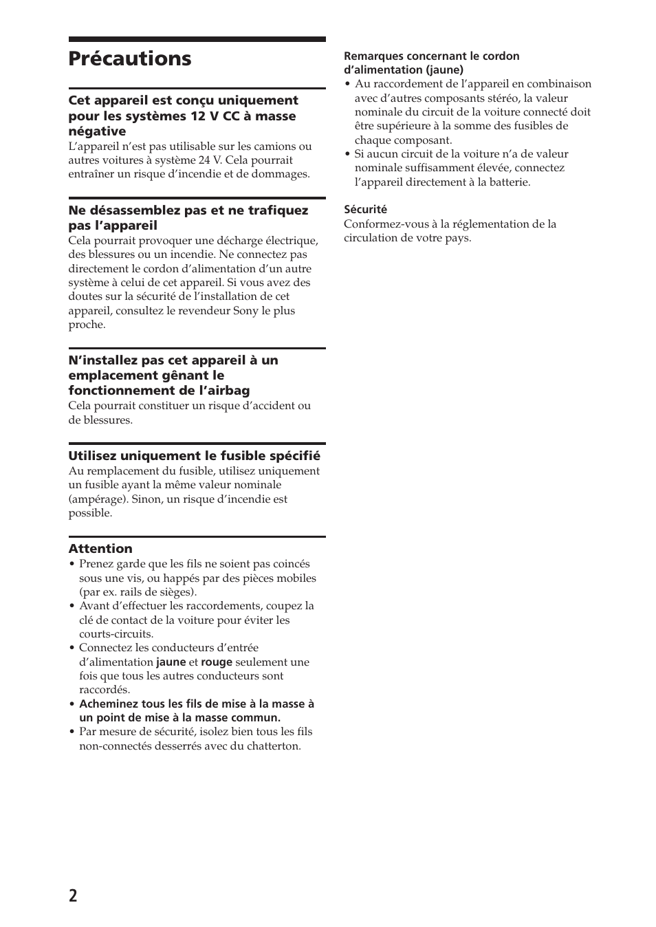Précautions | Sony XAV-C1 User Manual | Page 16 / 44