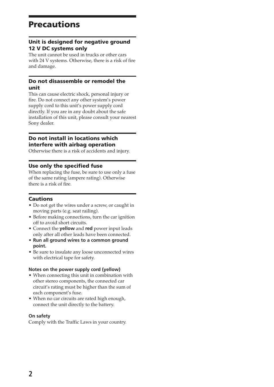 Precautions | Sony XAV-C1 User Manual | Page 2 / 44