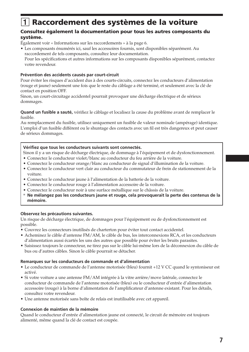 1 raccordement des systèmes de la voiture, 1raccordement des systèmes de la voiture | Sony XAV-C1 User Manual | Page 21 / 44