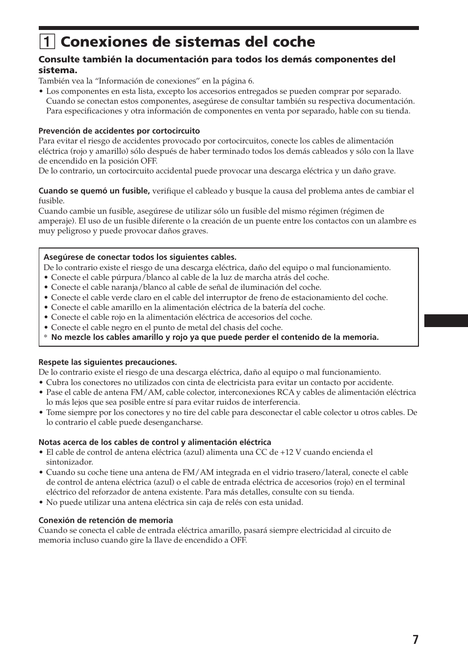 1 conexiones de sistemas del coche, 1conexiones de sistemas del coche | Sony XAV-C1 User Manual | Page 35 / 44