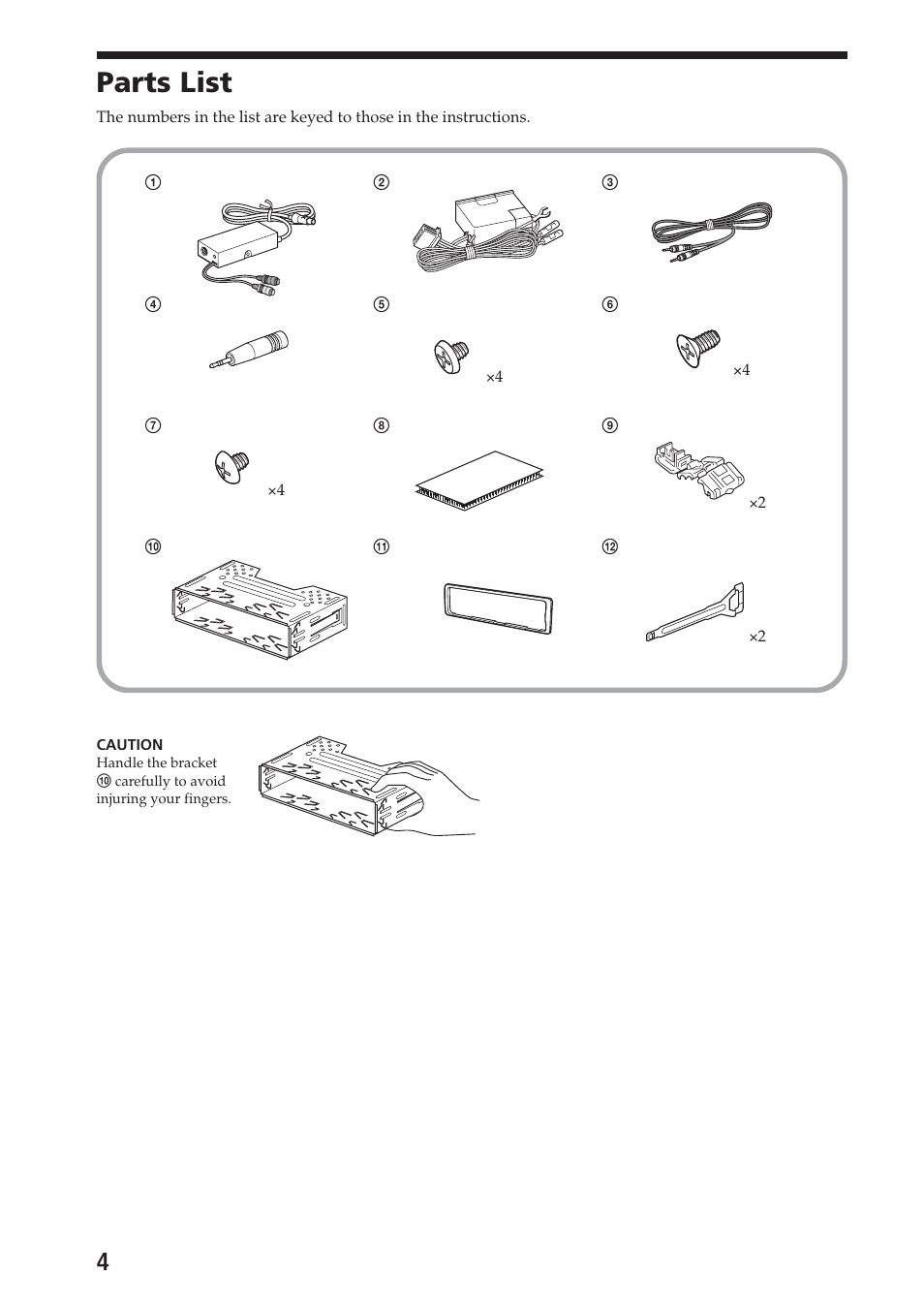 Parts list | Sony XAV-C1 User Manual | Page 4 / 44