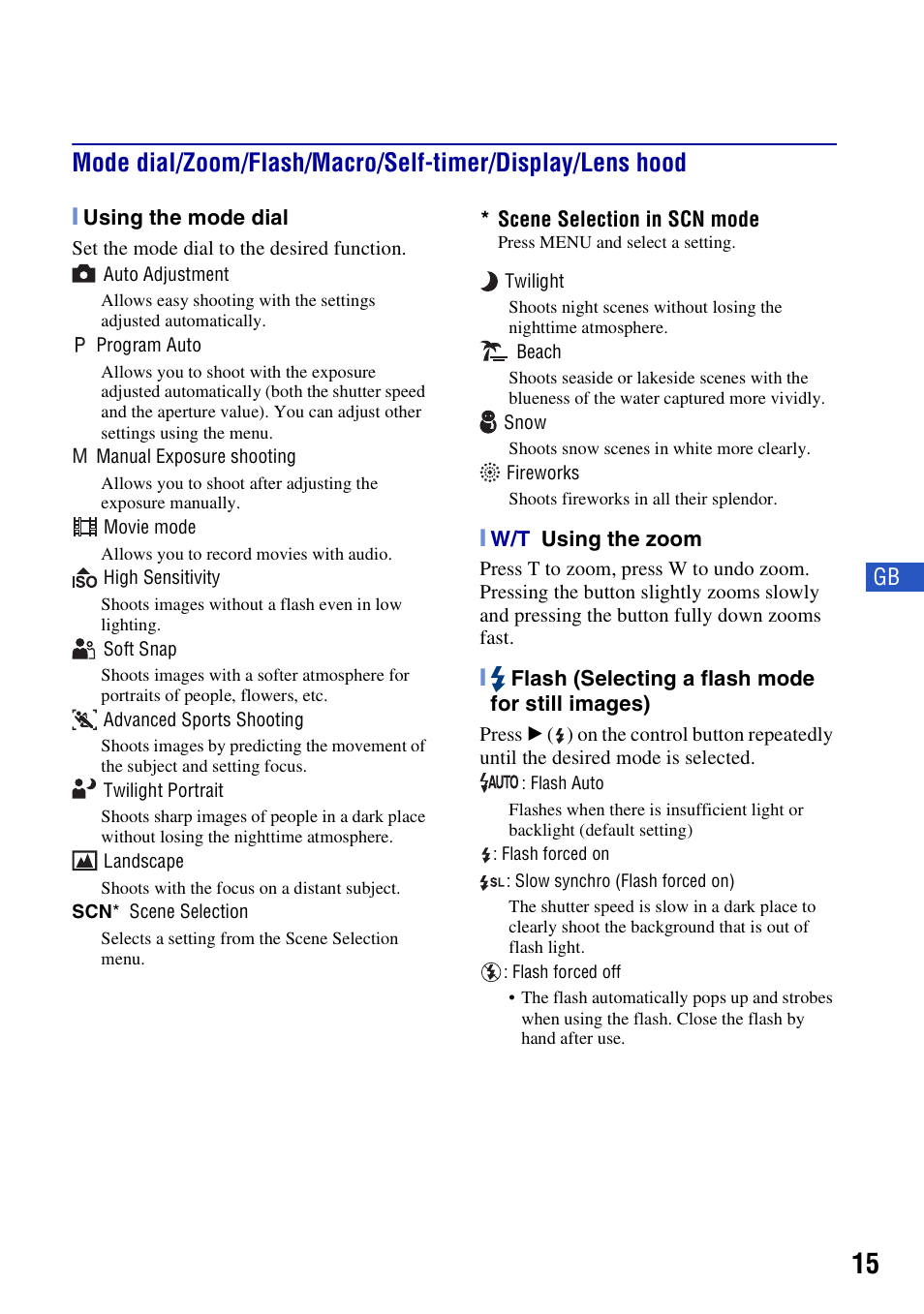 Sony DSC-H10 User Manual | Page 15 / 68