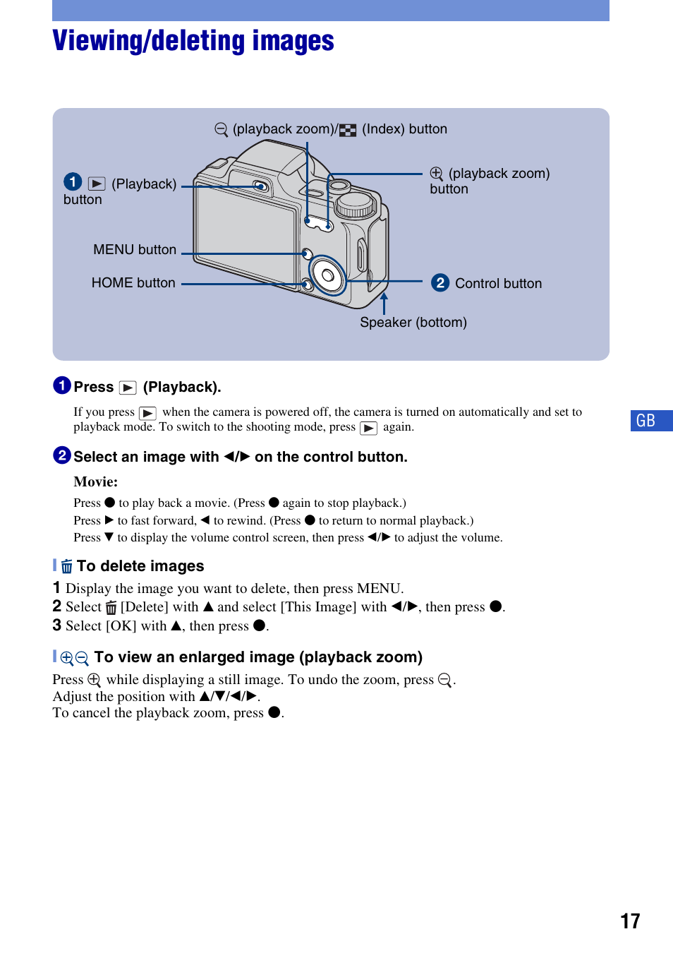 Viewing/deleting images | Sony DSC-H10 User Manual | Page 17 / 68