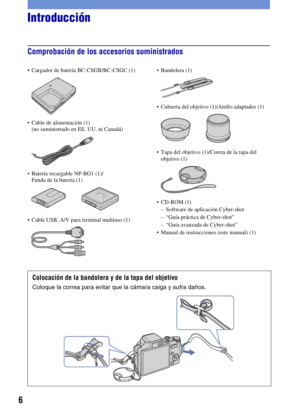 Introducción, Comprobación de los accesorios suministrados | Sony DSC-H10 User Manual | Page 40 / 68