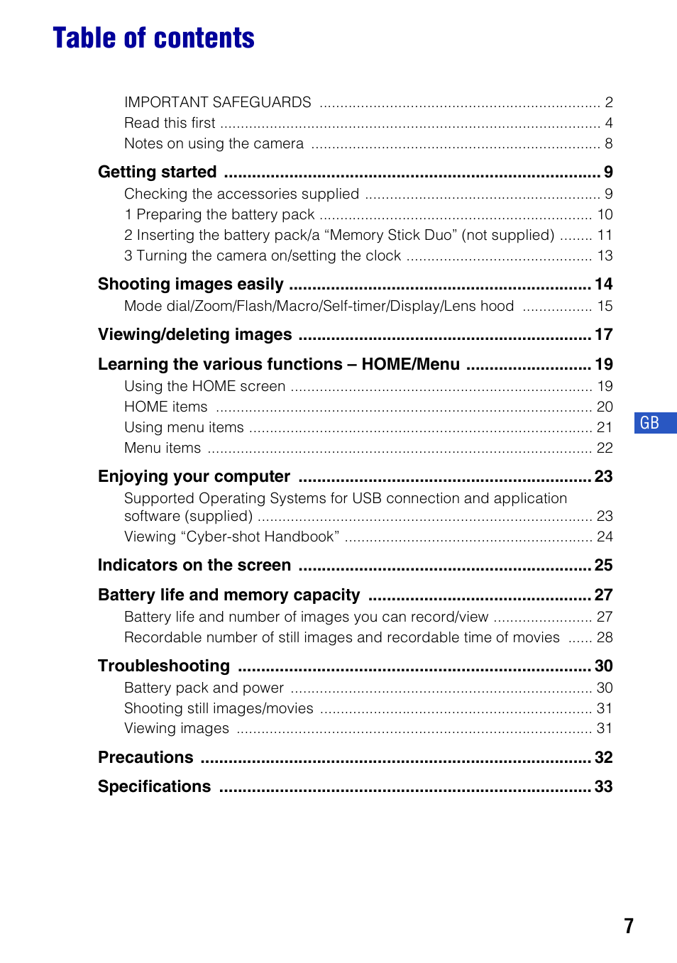 Sony DSC-H10 User Manual | Page 7 / 68