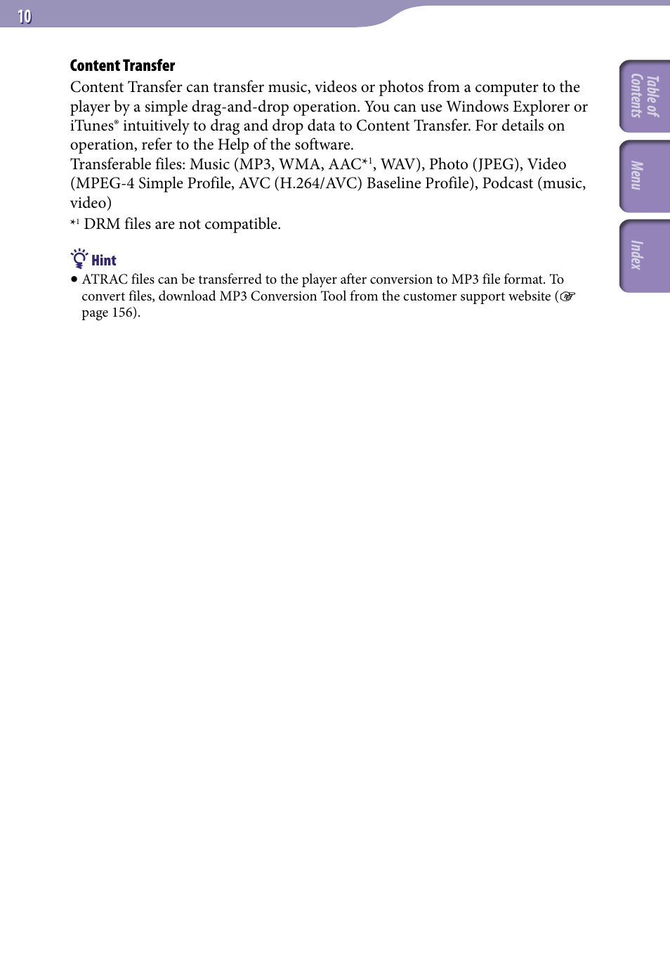 Sony NWZ-S638FREDWM User Manual | Page 10 / 166