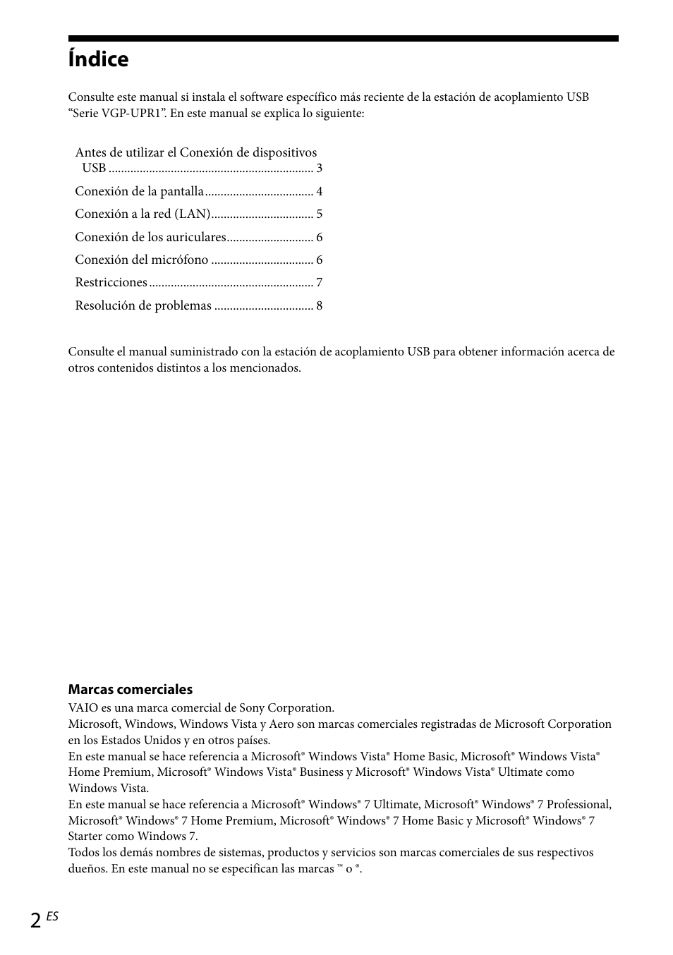 Para los clientes que van a instalar el software, Índice | Sony VGP-UPR1 User Manual | Page 36 / 57